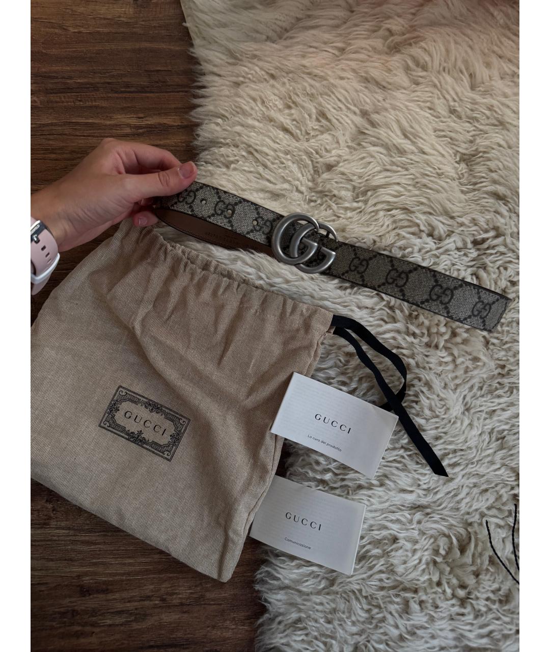 GUCCI Бежевый кожаный пояс/ремень, фото 2