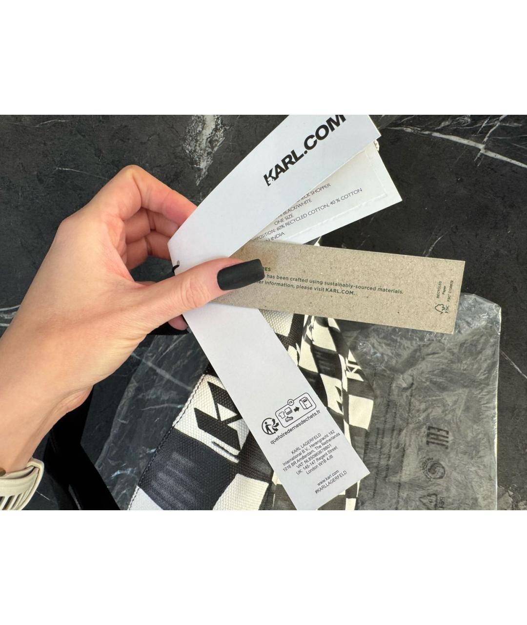 KARL LAGERFELD Черная хлопковая сумка тоут, фото 6