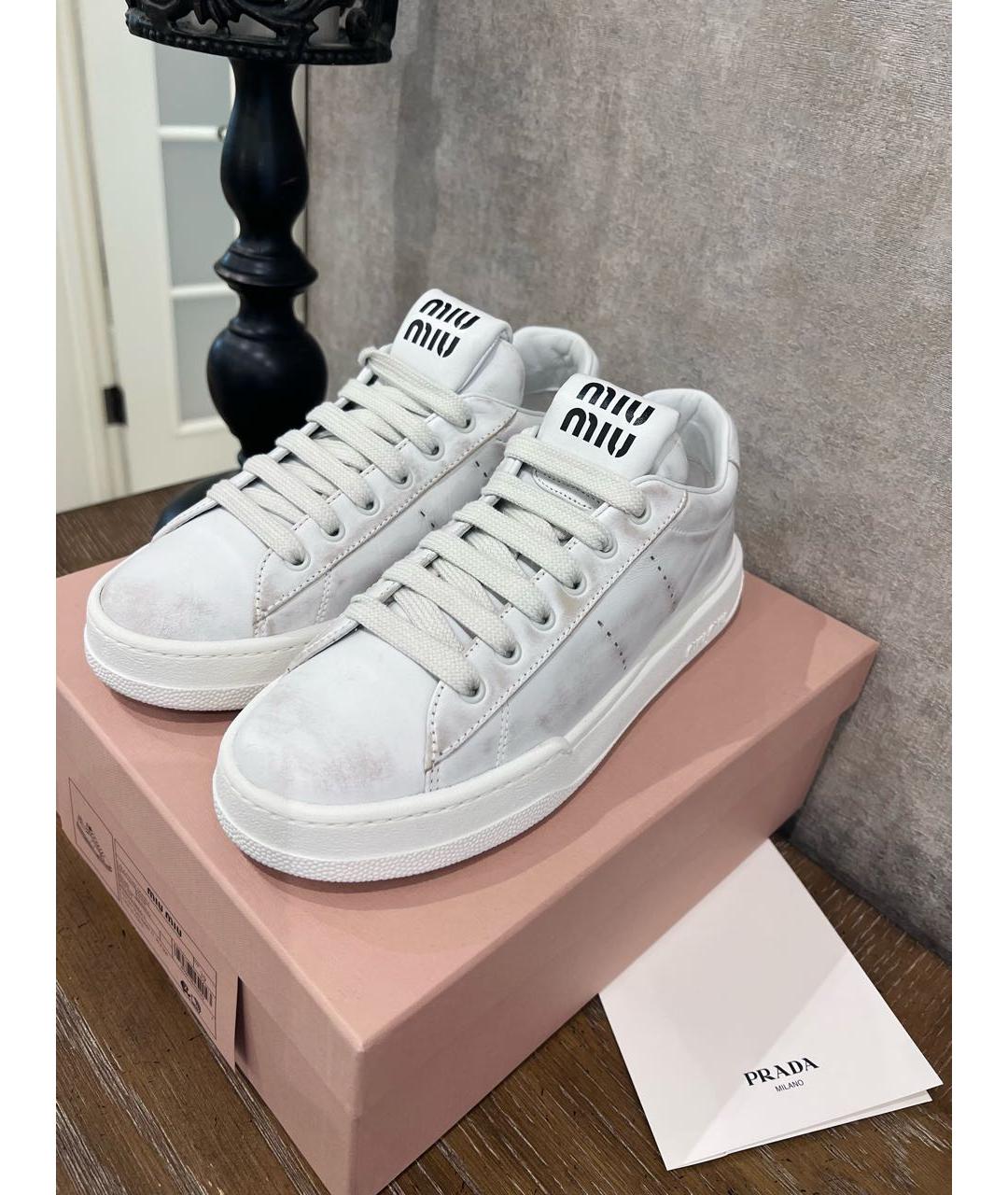 MIU MIU Белые кожаные кеды, фото 8