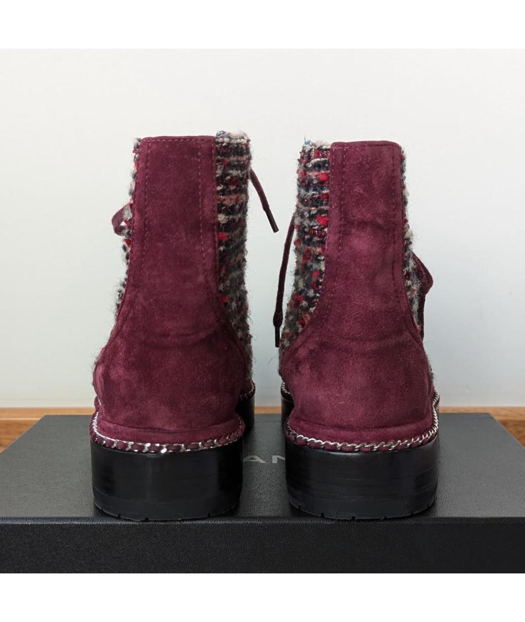 CHANEL Бордовые текстильные ботинки, фото 4