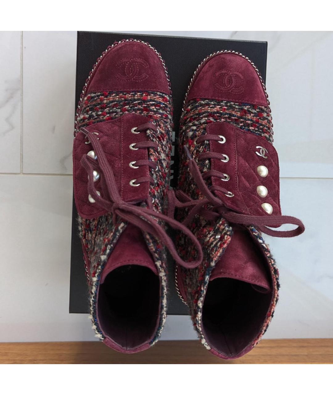 CHANEL Бордовые текстильные ботинки, фото 3