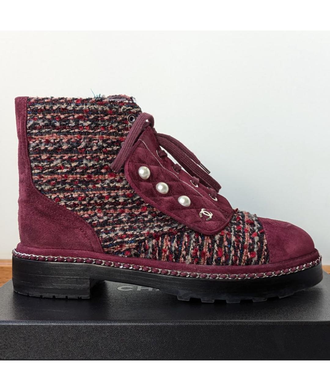 CHANEL Бордовые текстильные ботинки, фото 8