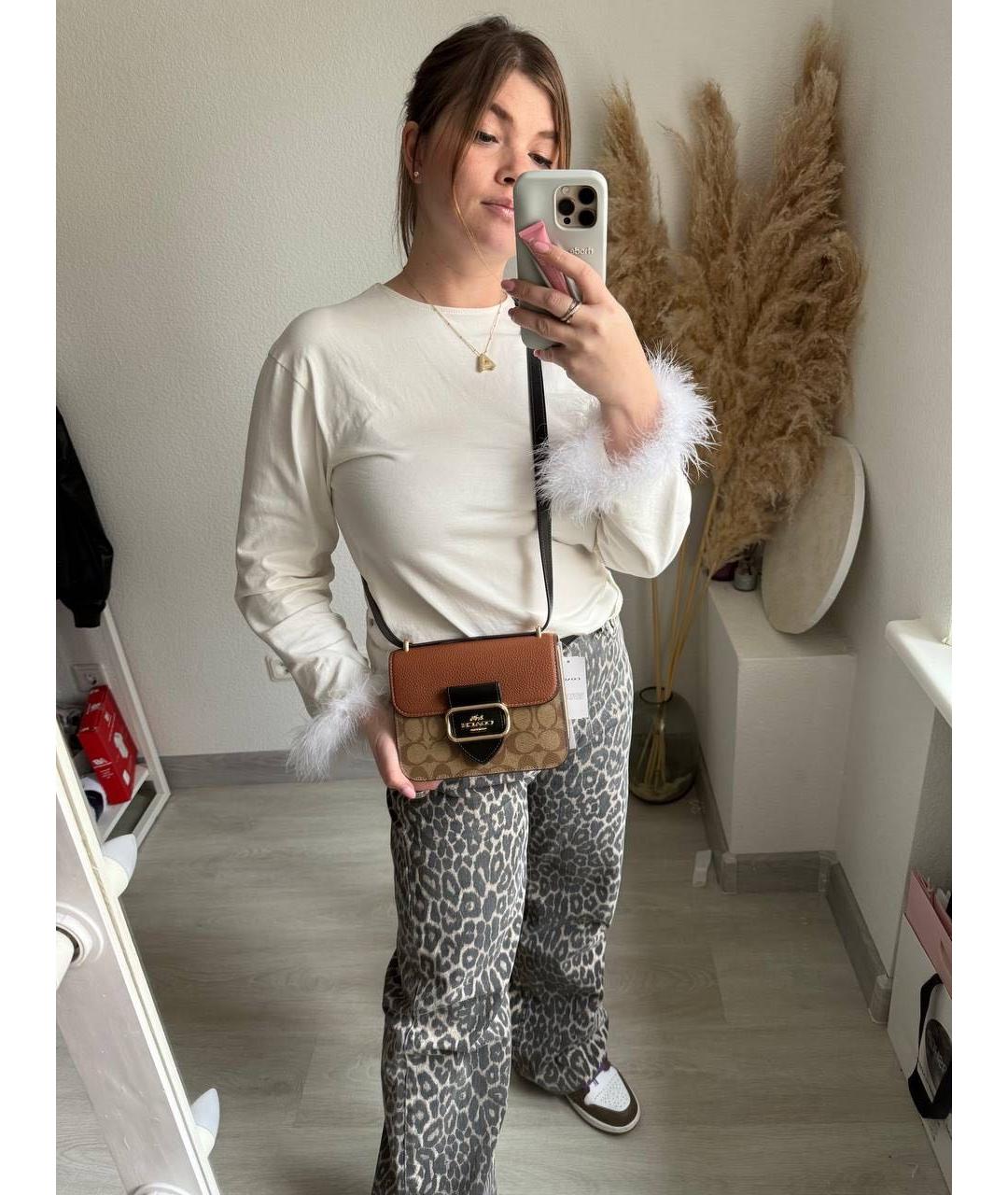 COACH Коричневая кожаная сумка через плечо, фото 5