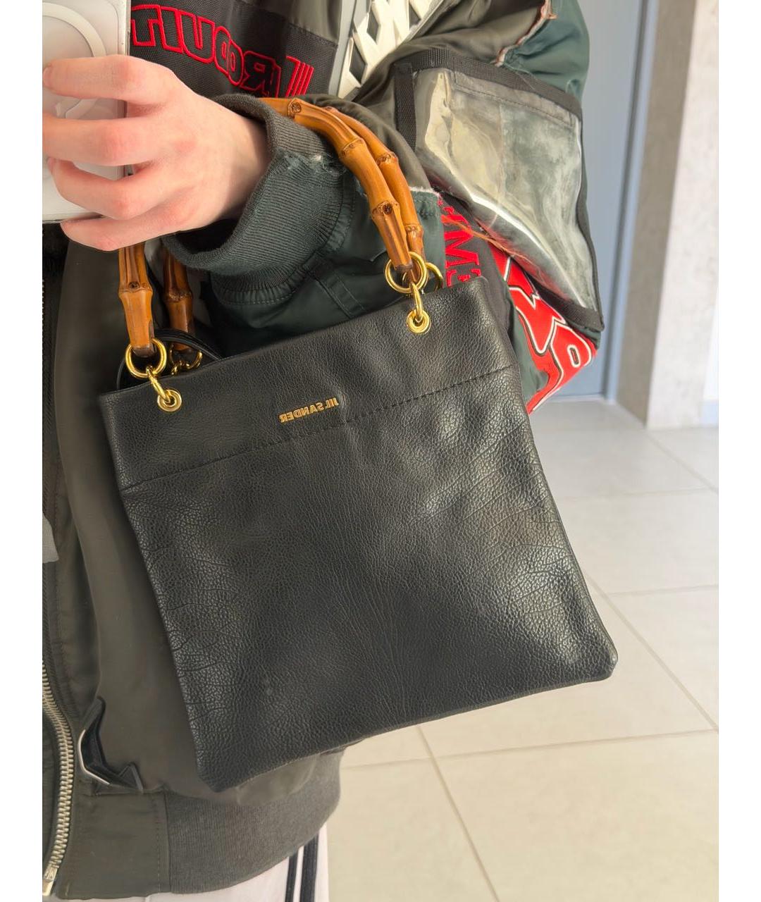 JIL SANDER Черная кожаная сумка с короткими ручками, фото 6