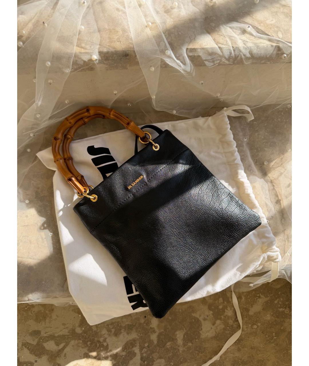 JIL SANDER Черная кожаная сумка с короткими ручками, фото 2