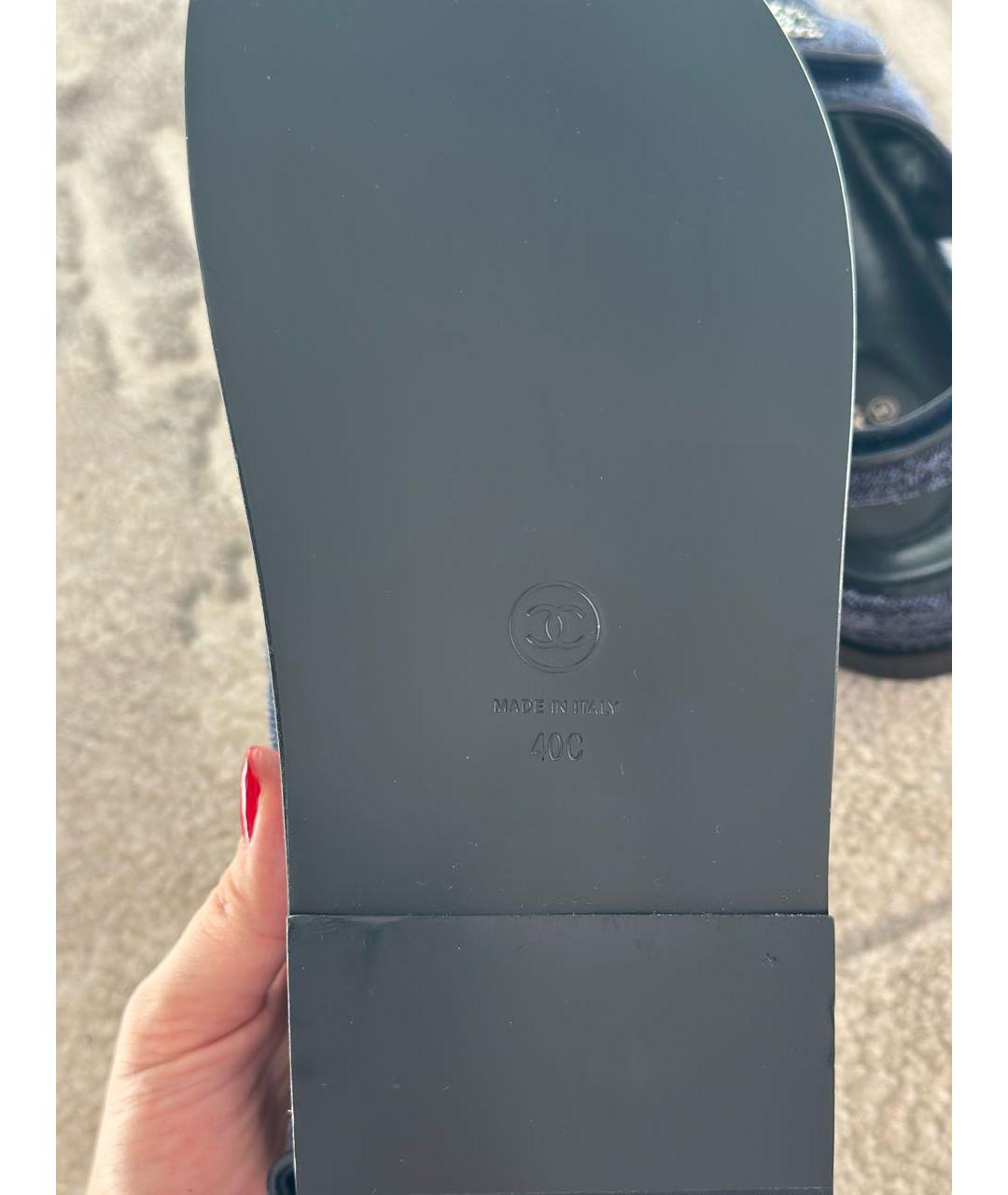 CHANEL Темно-синие текстильные сандалии, фото 5