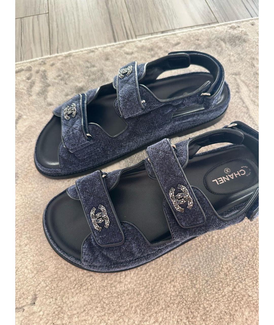 CHANEL Темно-синие текстильные сандалии, фото 2