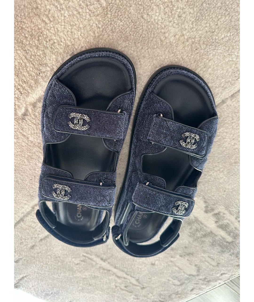 CHANEL Темно-синие текстильные сандалии, фото 3