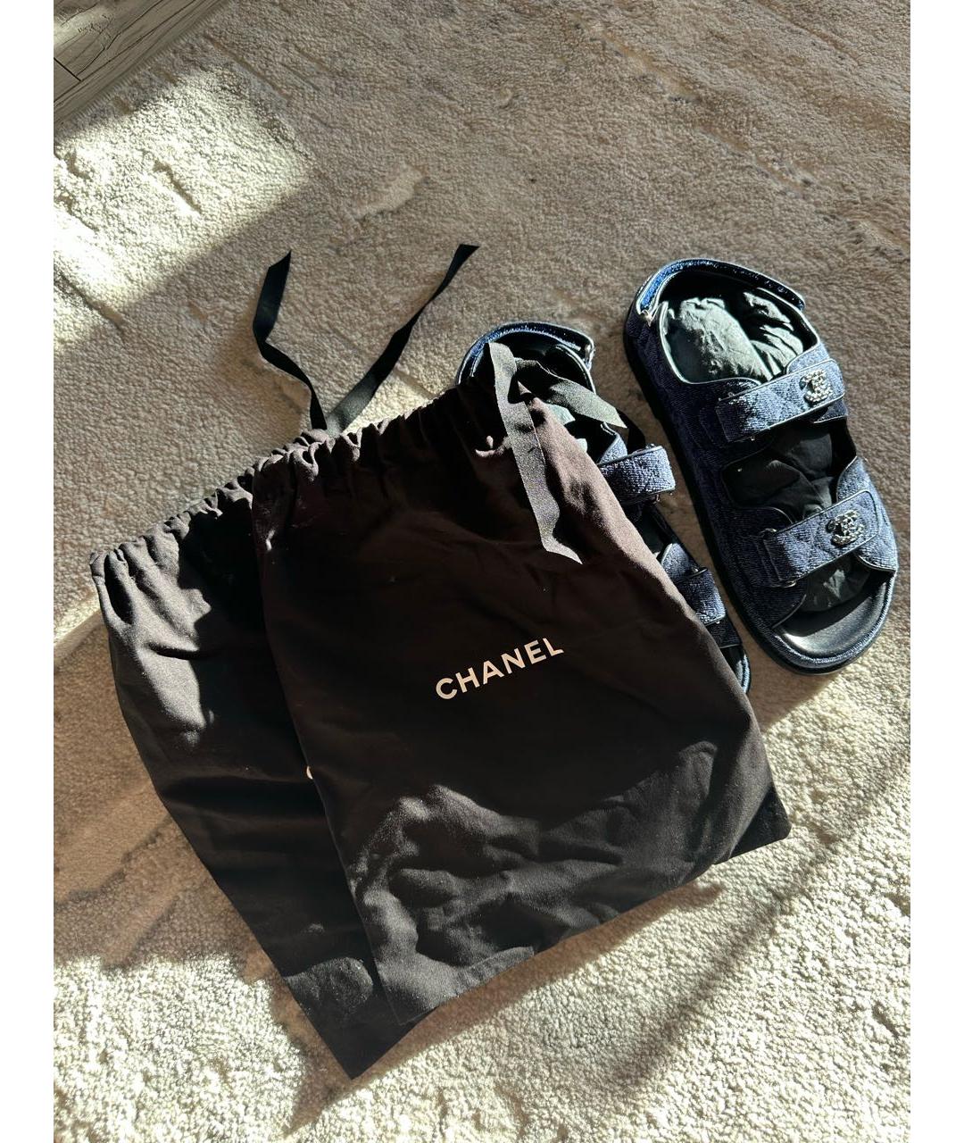 CHANEL Темно-синие текстильные сандалии, фото 7