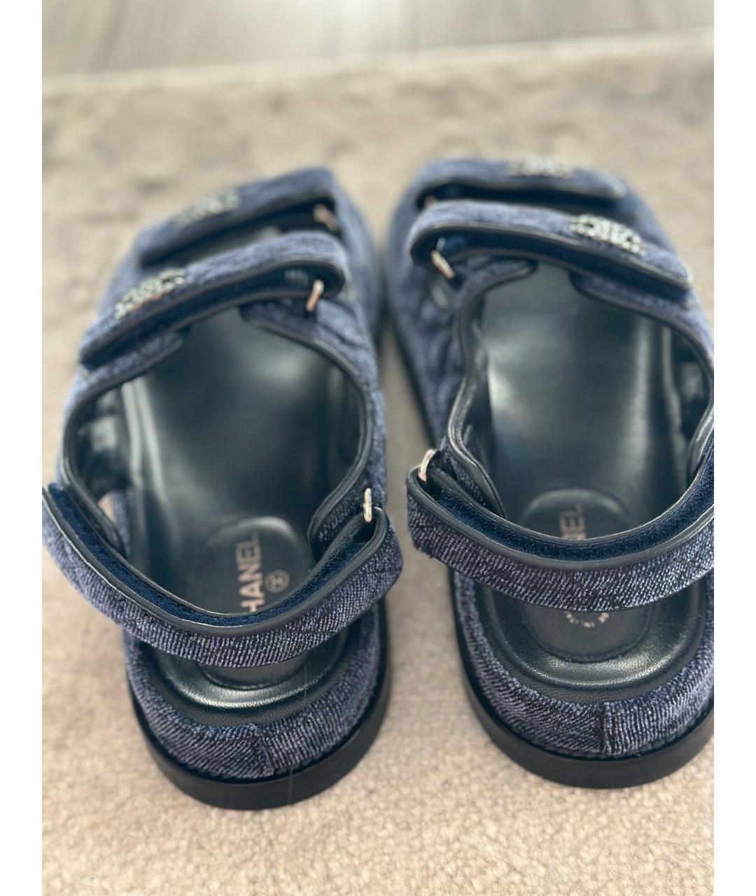 CHANEL Темно-синие текстильные сандалии, фото 4