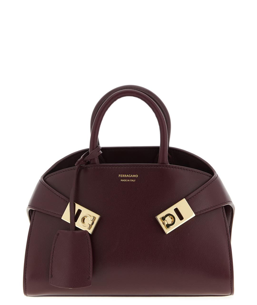 FERRAGAMO Бордовая кожаная сумка тоут, фото 1