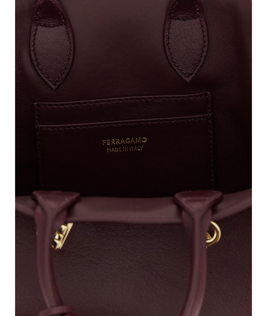 FERRAGAMO Бордовая кожаная сумка тоут, фото 3