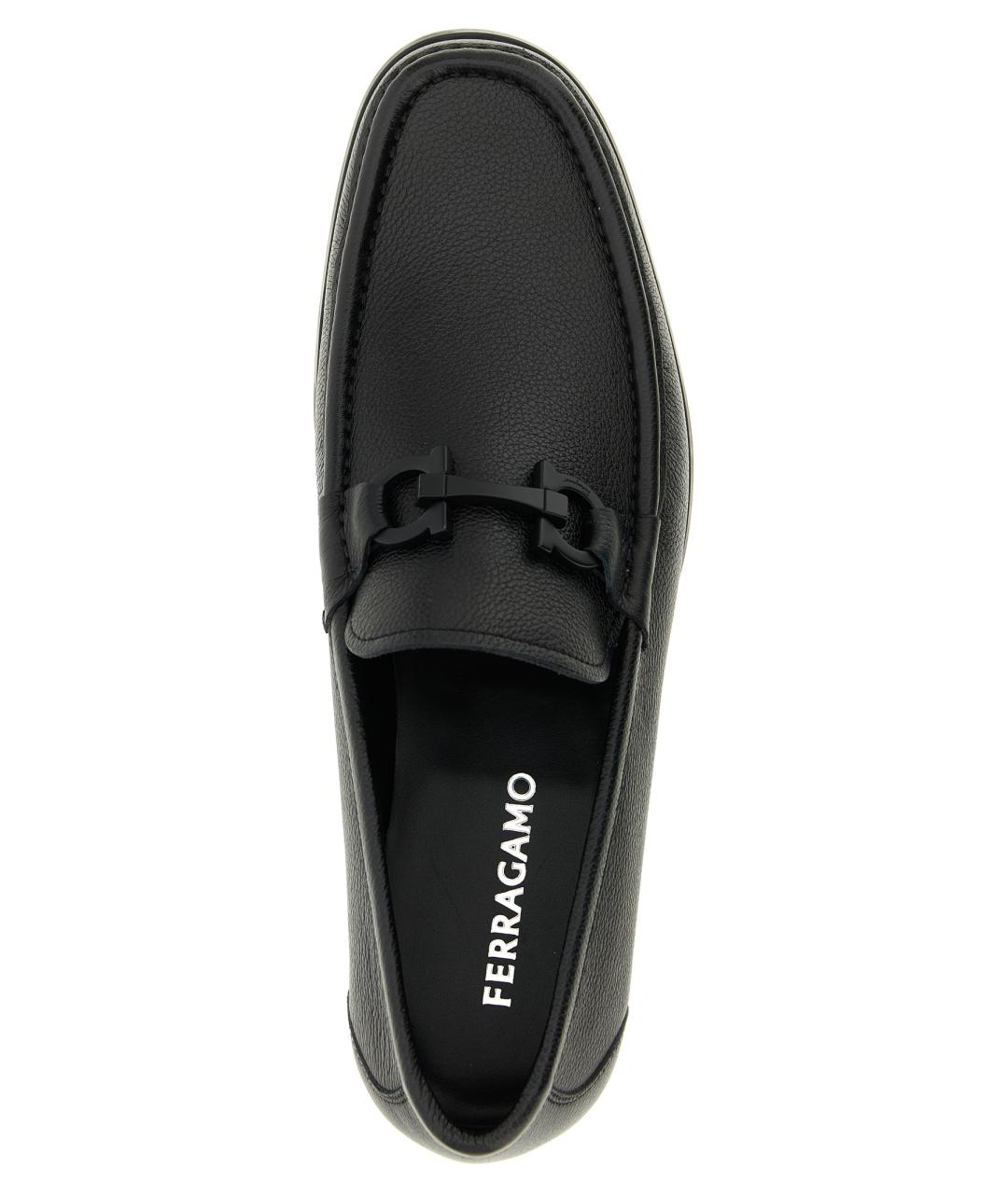 FERRAGAMO Черные кожаные лоферы, фото 4