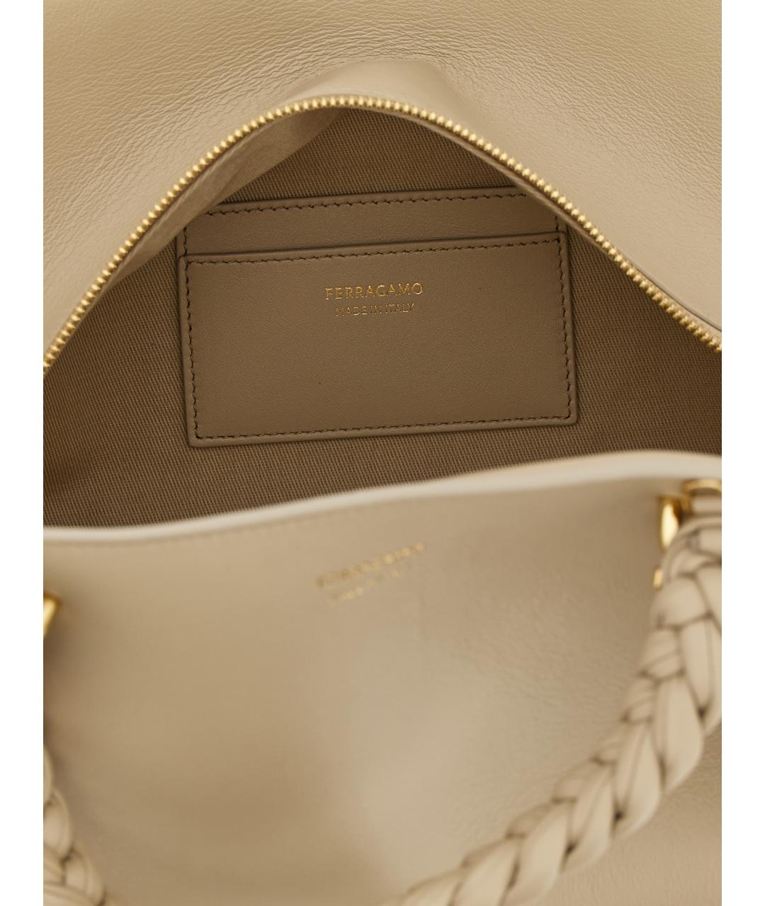 FERRAGAMO Бежевая кожаная сумка через плечо, фото 4