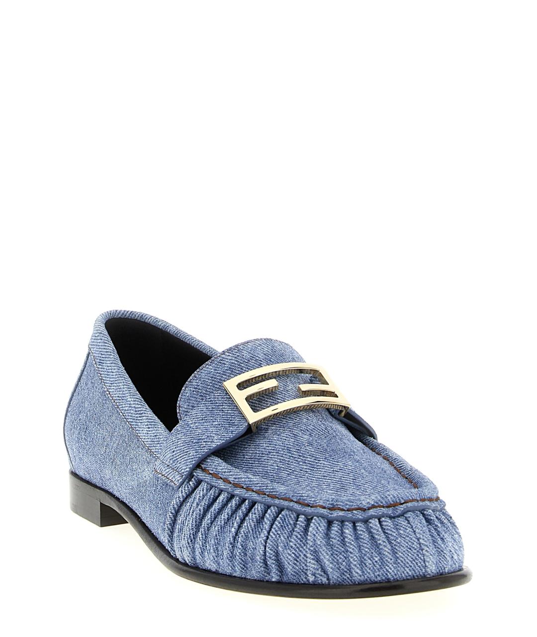 FENDI Голубые текстильные лоферы, фото 2