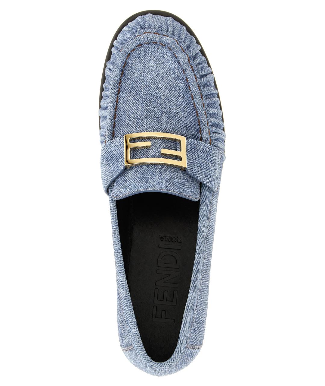 FENDI Голубые текстильные лоферы, фото 4