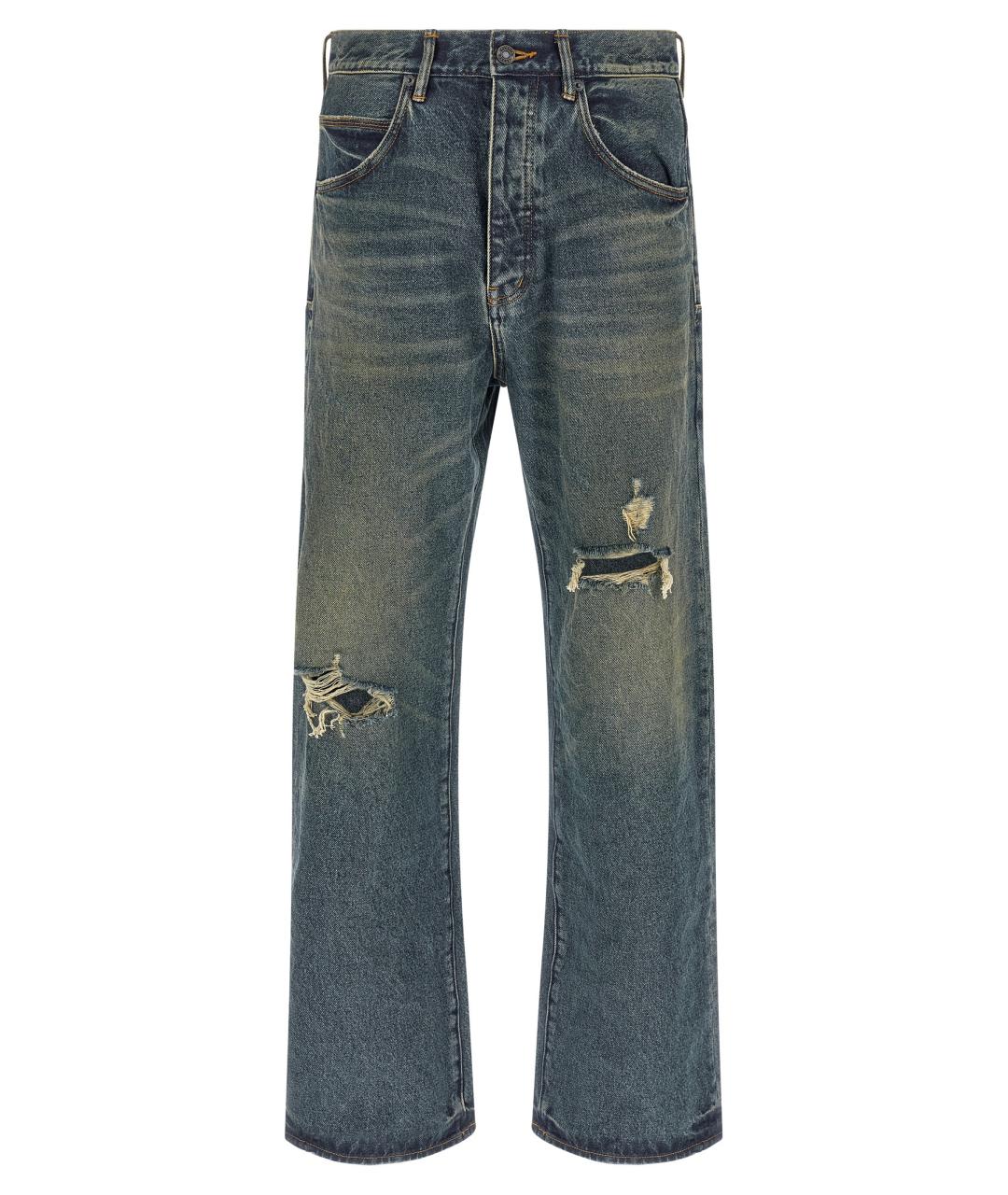 PURPLE Синие хлопковые прямые джинсы, фото 1