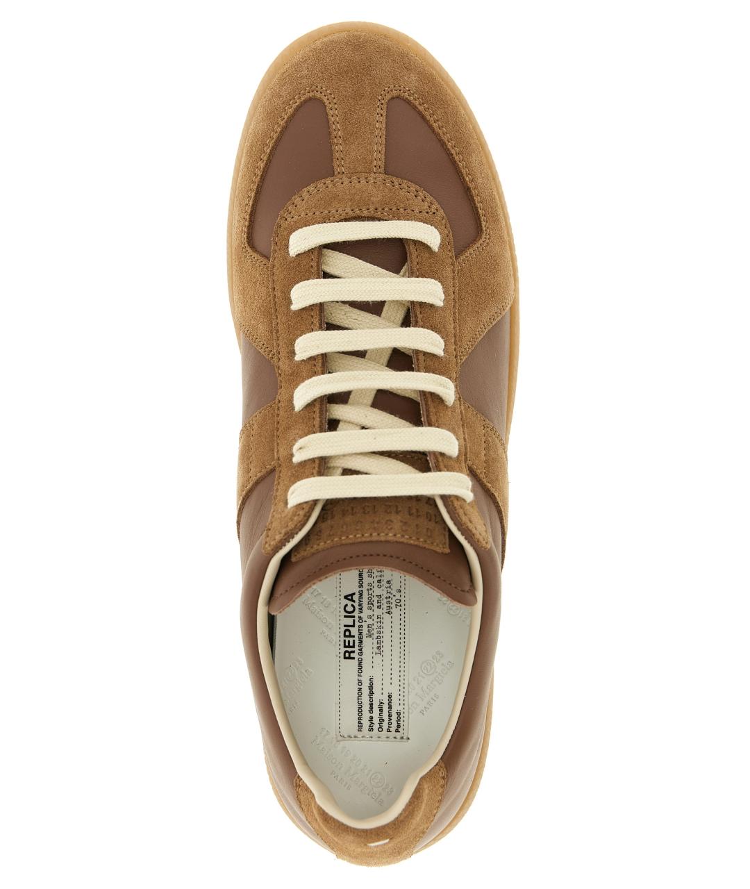 MAISON MARGIELA Коричневые кожаные низкие кроссовки / кеды, фото 4