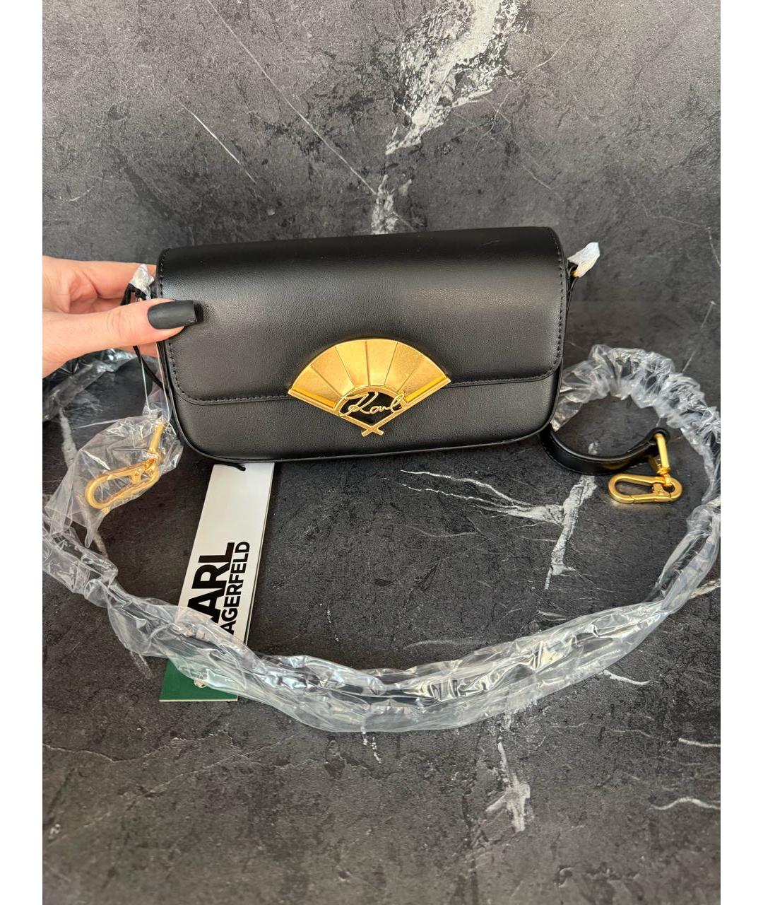 KARL LAGERFELD Черная кожаная сумка через плечо, фото 9