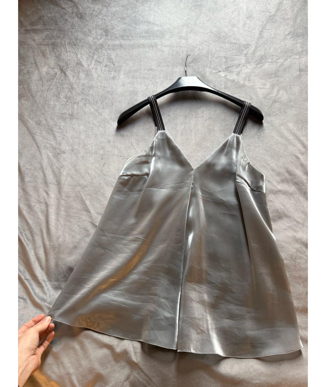 BRUNELLO CUCINELLI Антрацитовая шелковая футболка, фото 7