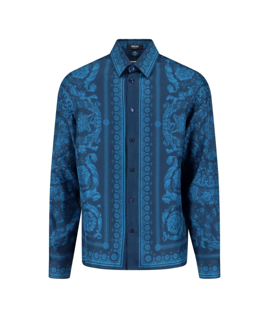 VERSACE Синяя шелковая кэжуал рубашка, фото 1