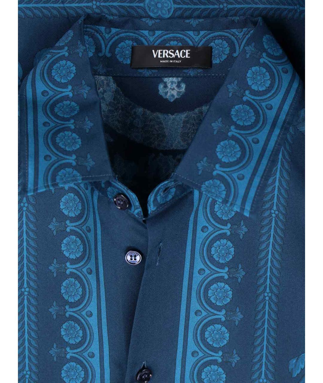 VERSACE Синяя шелковая кэжуал рубашка, фото 5