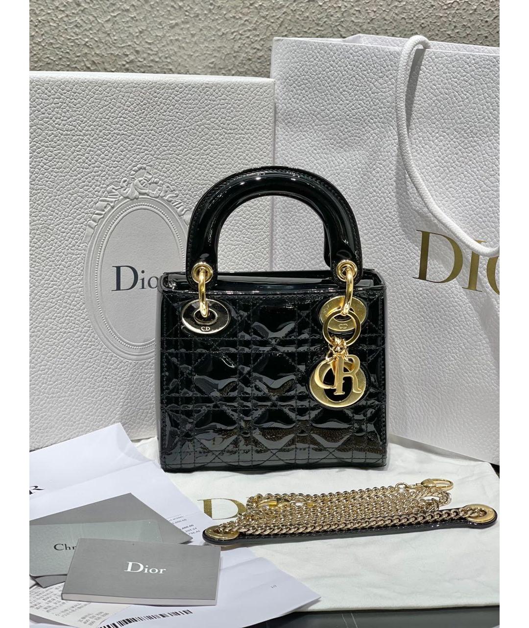 CHRISTIAN DIOR Черная сумка через плечо из лакированной кожи, фото 2