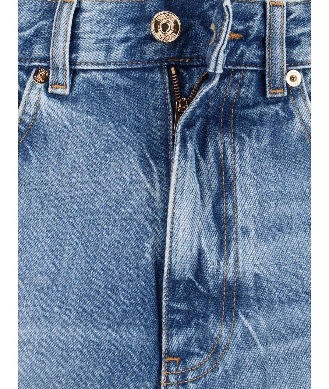 VERSACE Синие хлопковые прямые джинсы, фото 5