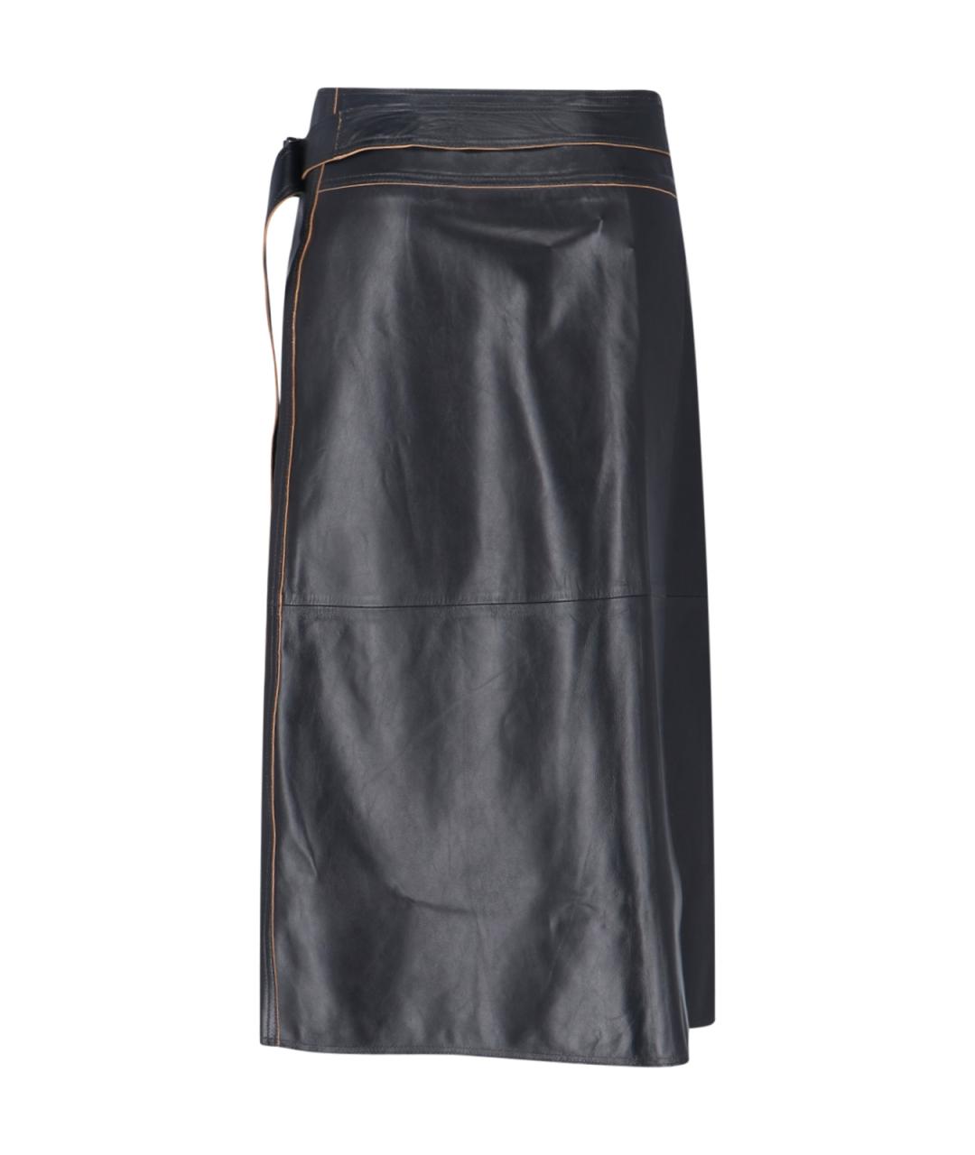 CALVIN KLEIN Черная кожаная юбка макси, фото 2