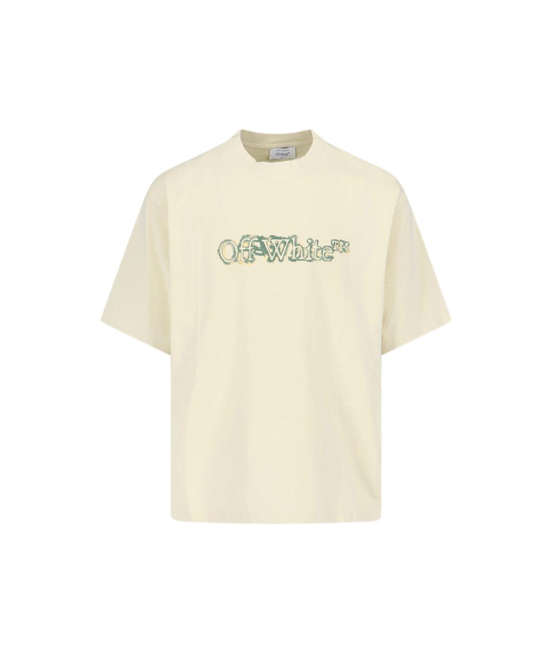 OFF-WHITE Бежевая хлопковая футболка, фото 1
