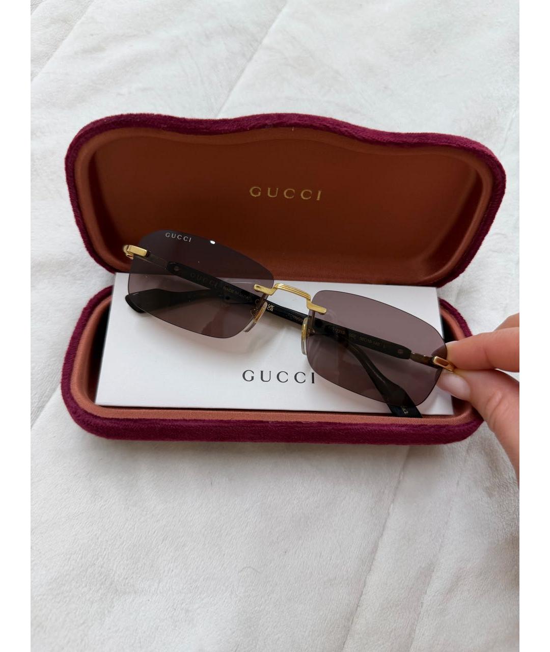 GUCCI Коричневые металлические солнцезащитные очки, фото 3