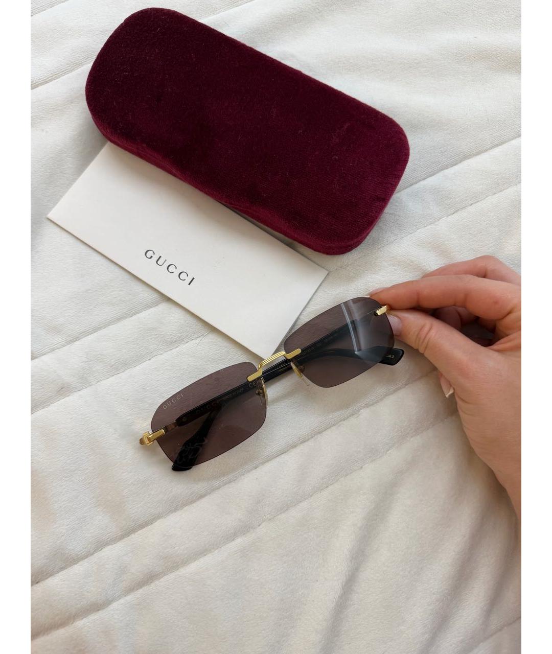 GUCCI Коричневые металлические солнцезащитные очки, фото 4