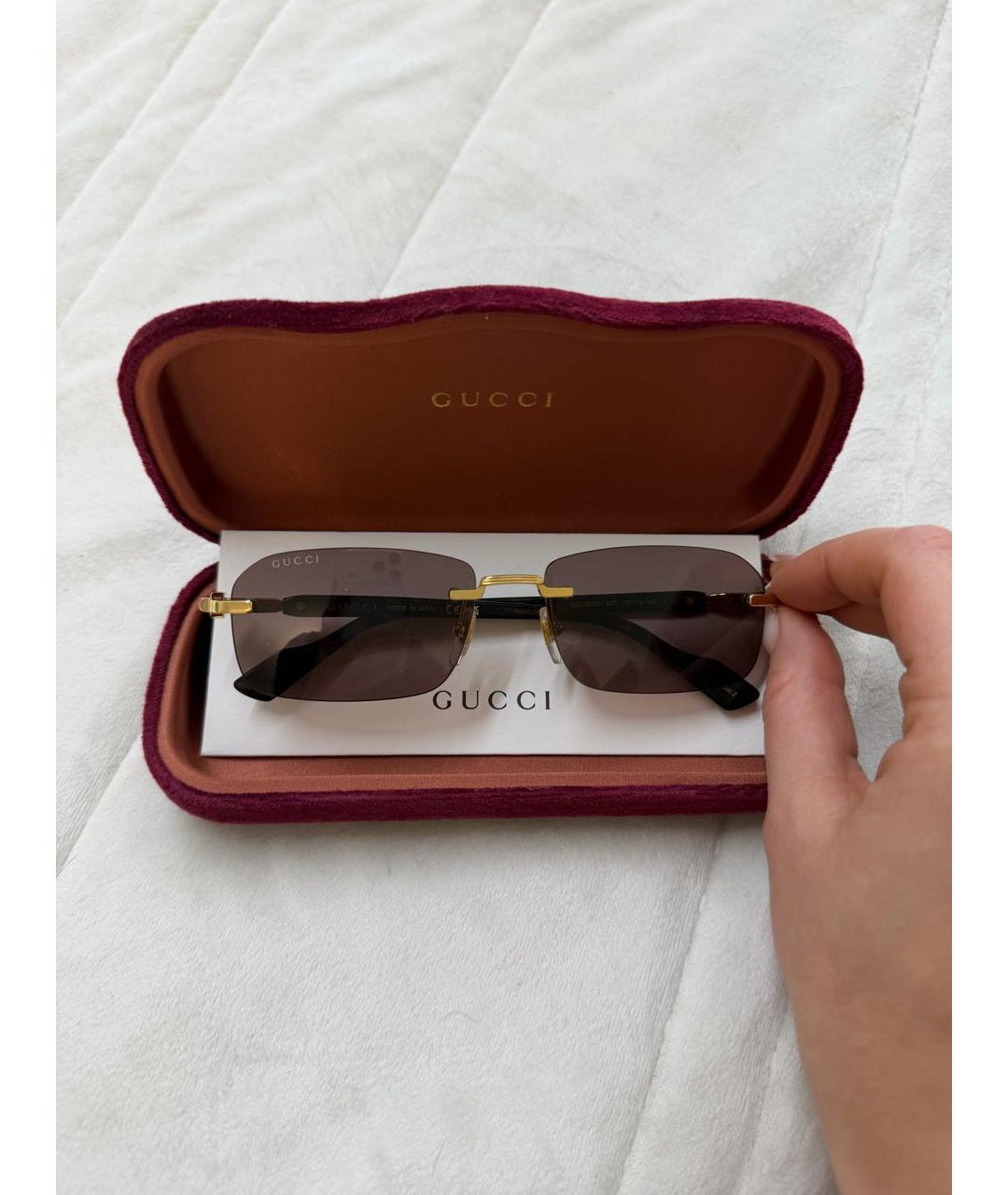 GUCCI Коричневые металлические солнцезащитные очки, фото 2