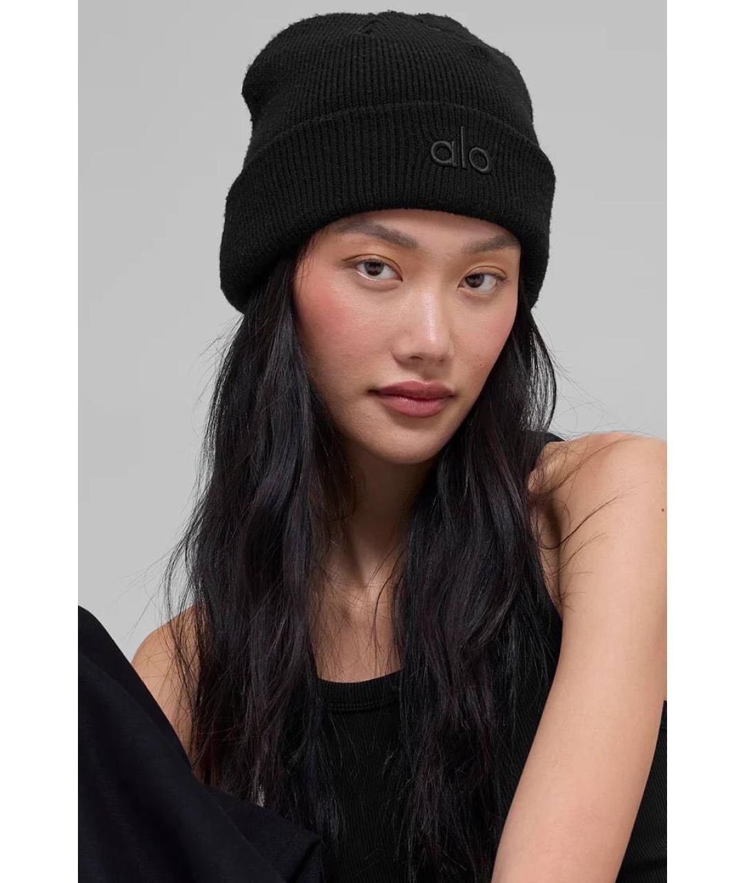 ALO YOGA Черная хлопковая шапка, фото 2
