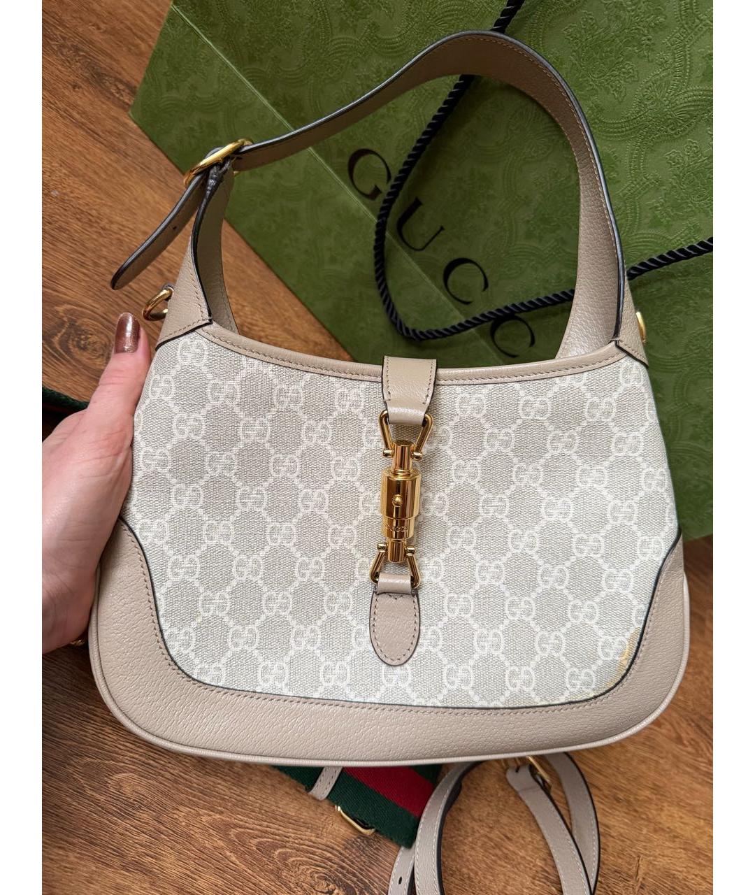 GUCCI Бежевая кожаная сумка с короткими ручками, фото 2