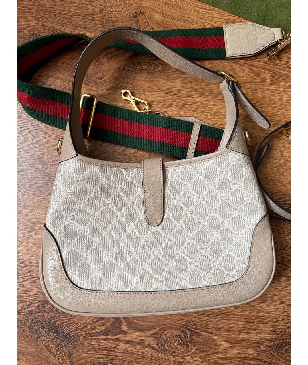 GUCCI Бежевая кожаная сумка с короткими ручками, фото 3