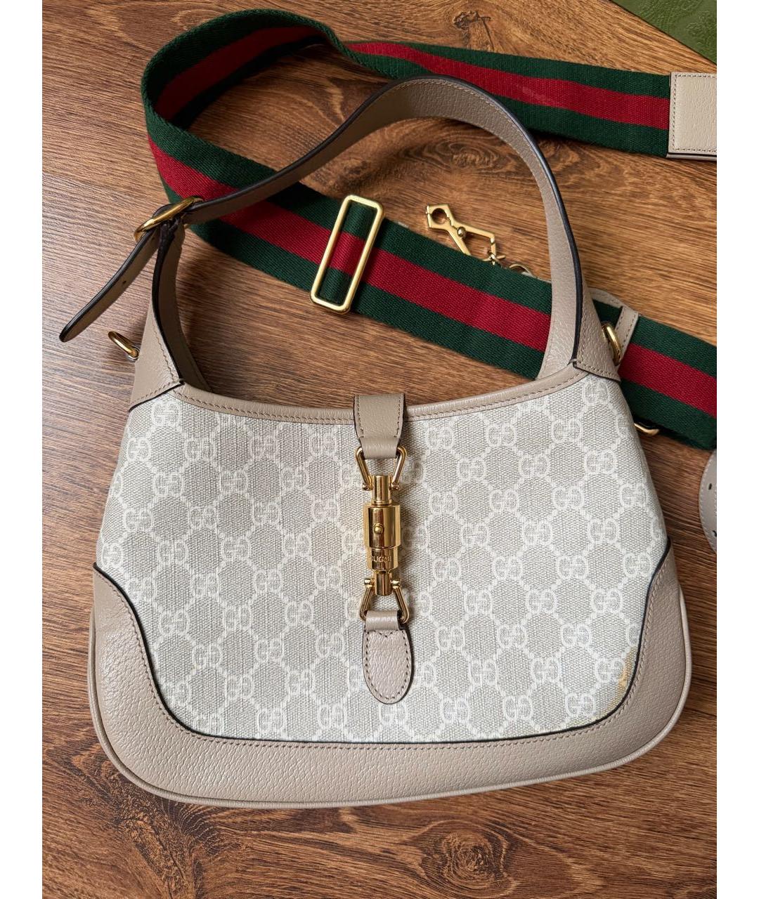 GUCCI Бежевая кожаная сумка с короткими ручками, фото 9