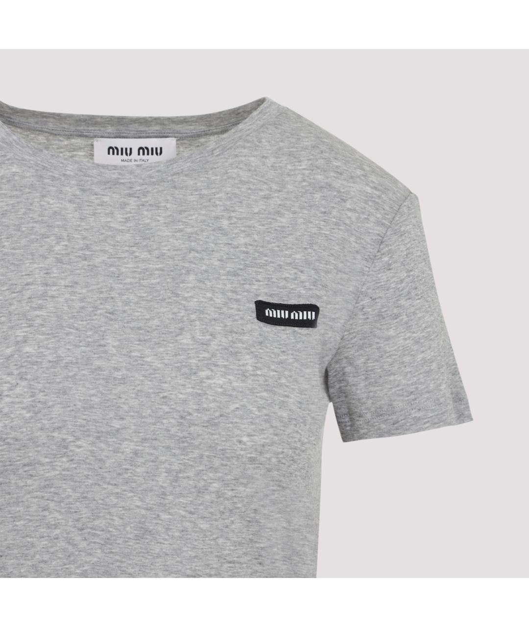 MIU MIU Серая хлопковая футболка, фото 3