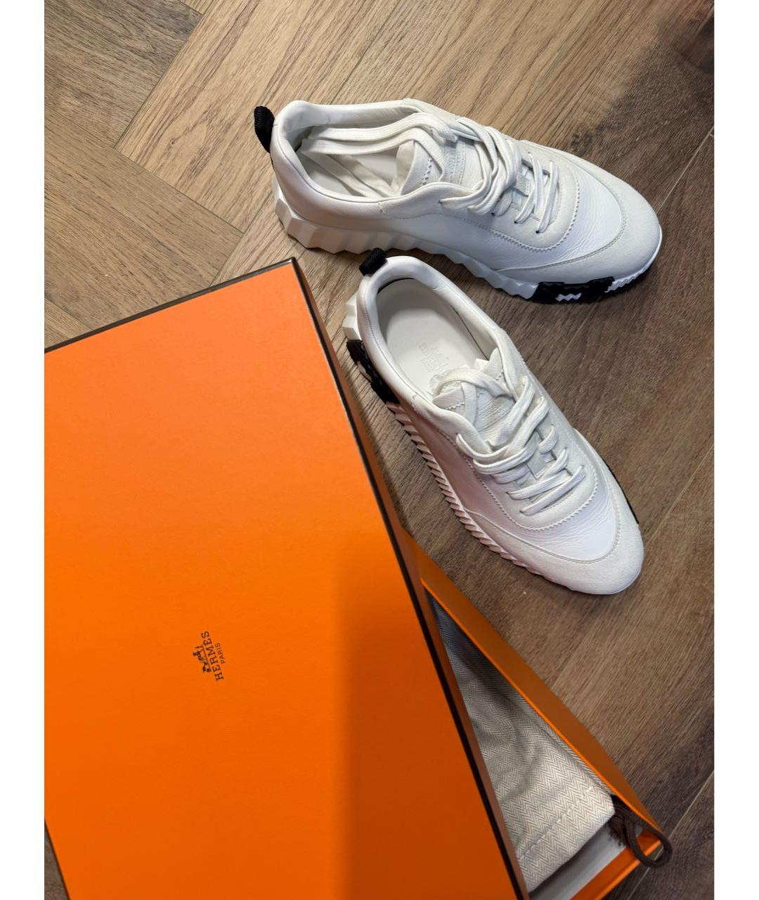 HERMES Серые кожаные кроссовки, фото 2