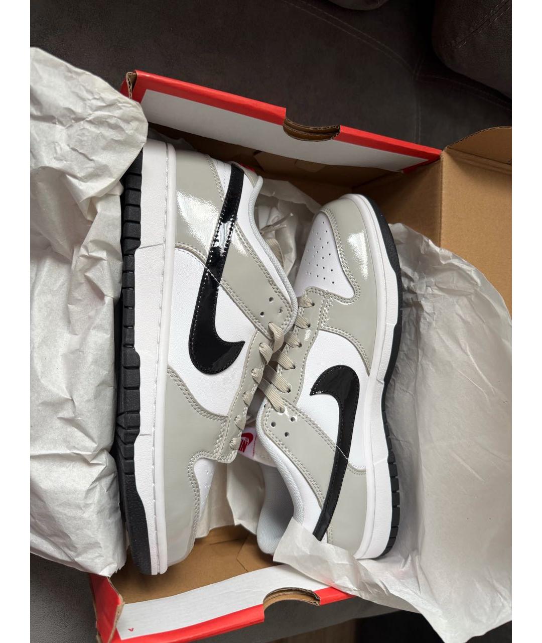 NIKE Серые низкие кроссовки / кеды из лакированной кожи, фото 4