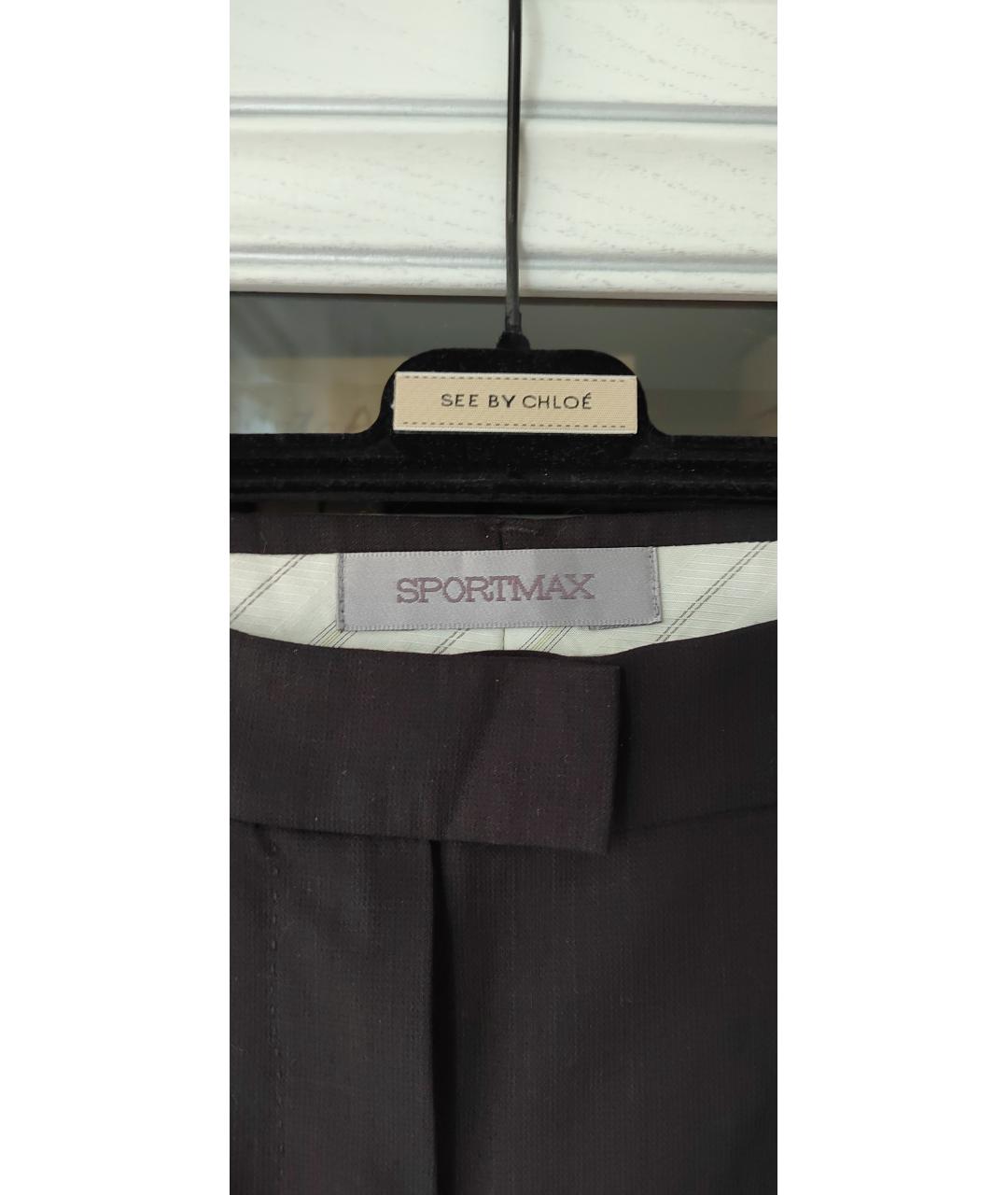 SPORTMAX Коричневые шерстяные прямые брюки, фото 3