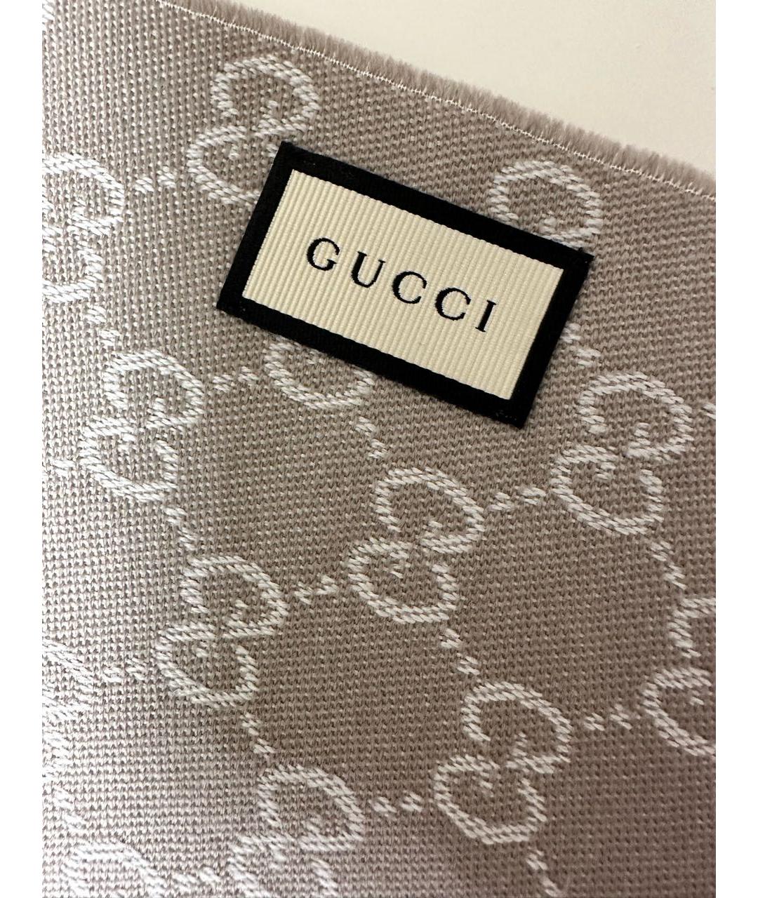 GUCCI Бежевый шерстяной шарф, фото 6