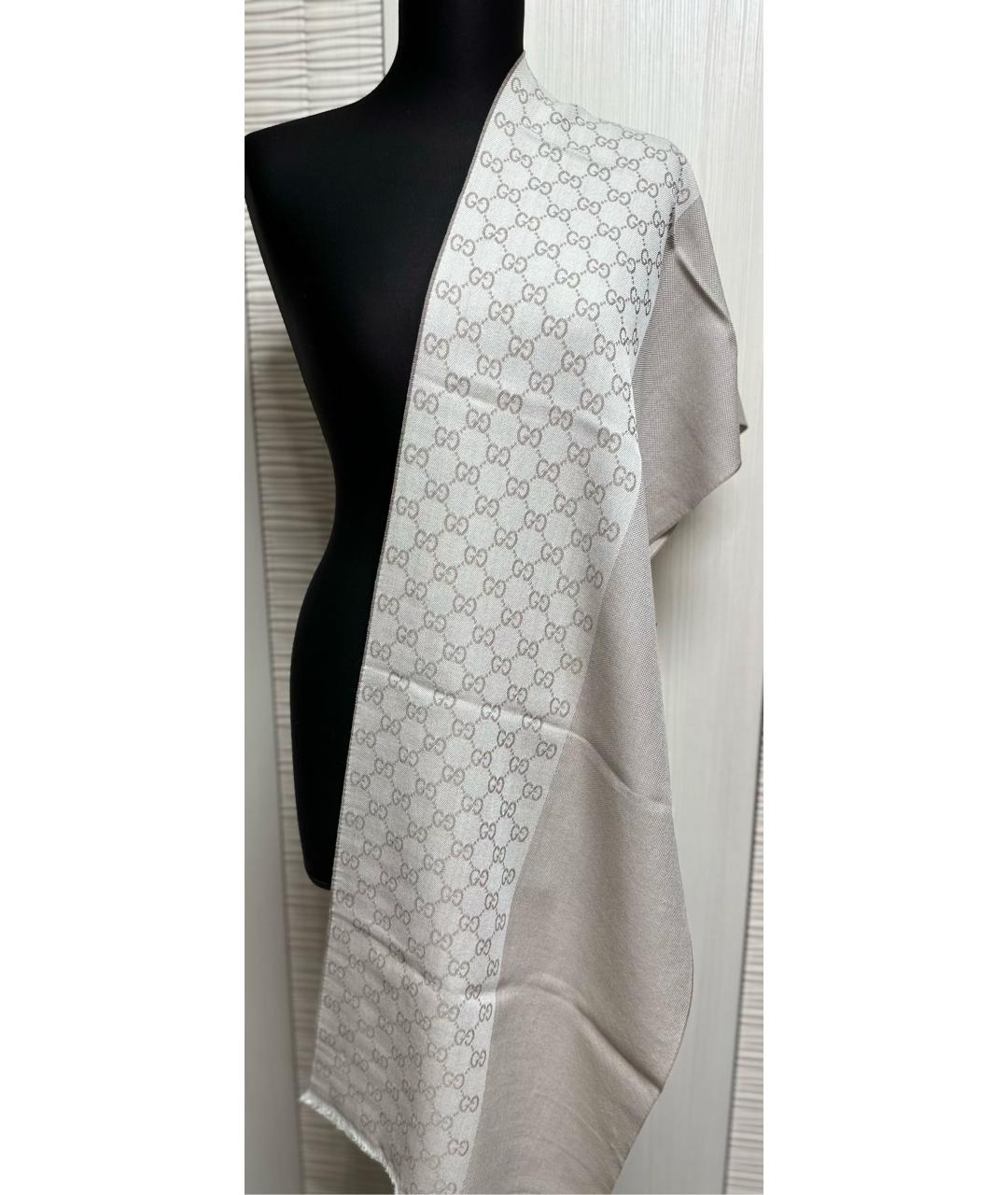 GUCCI Бежевый шерстяной шарф, фото 3