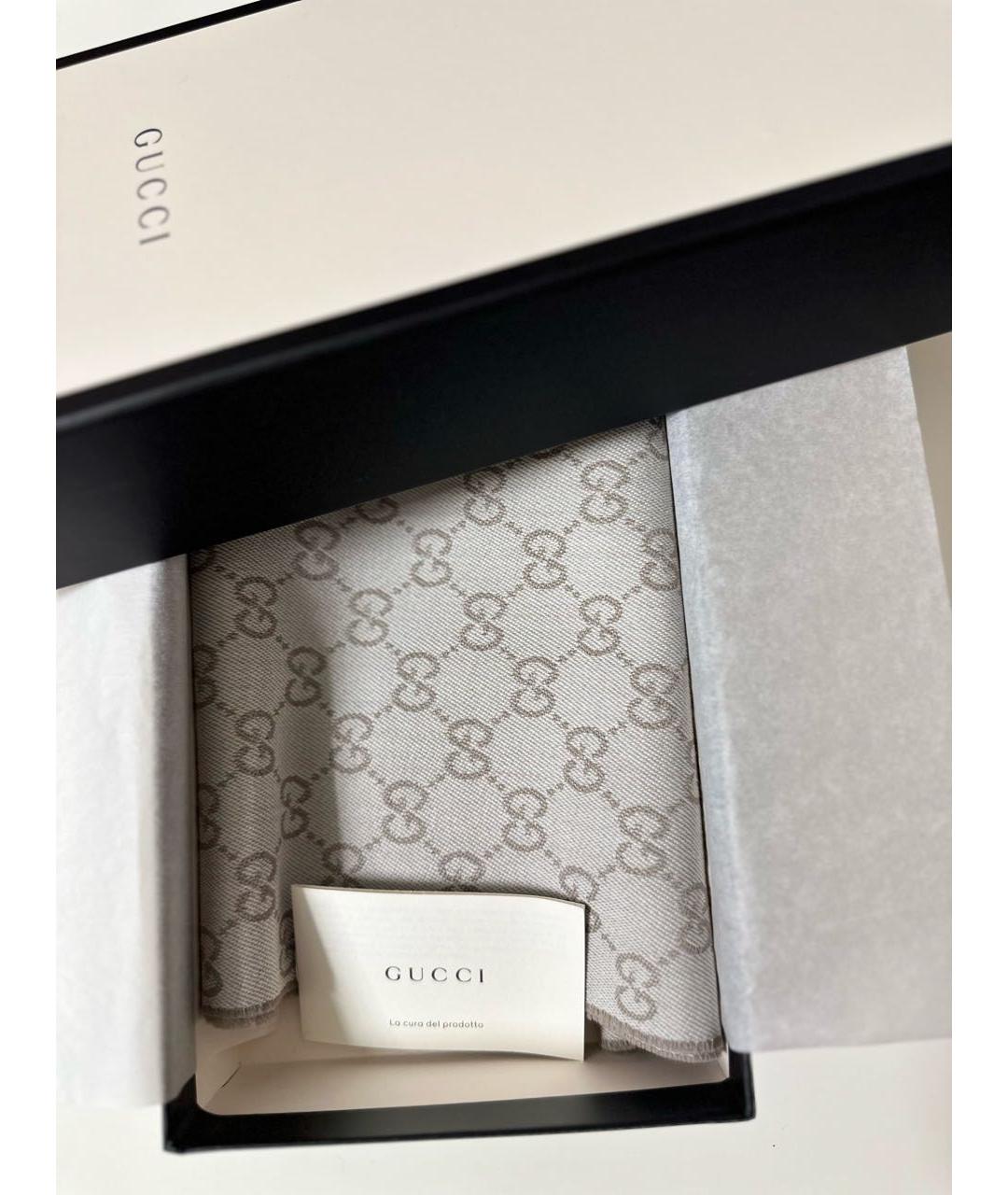 GUCCI Бежевый шерстяной шарф, фото 5