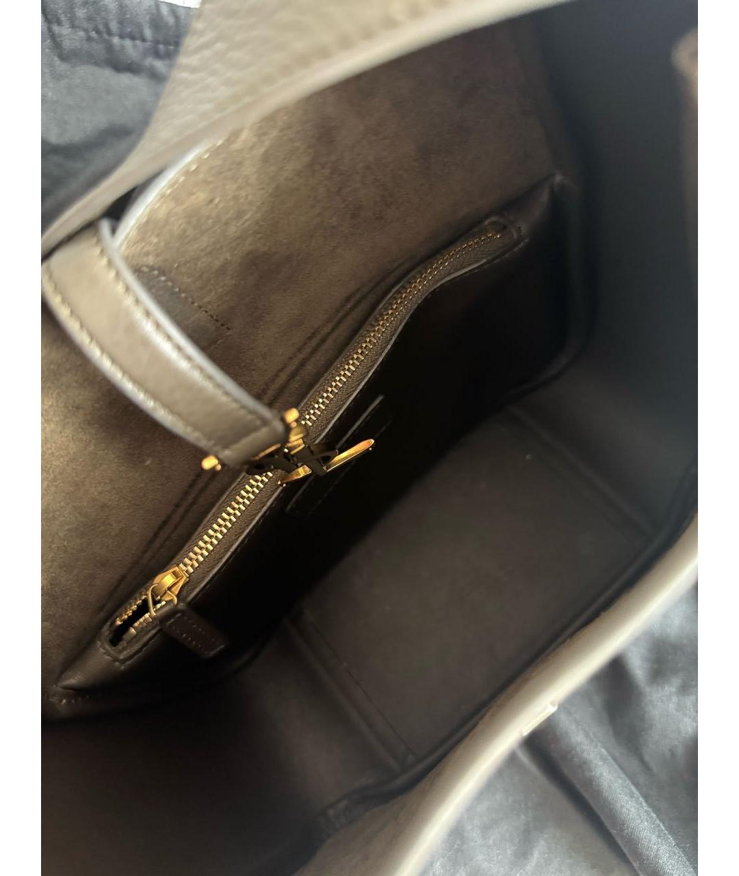 SAINT LAURENT Хаки кожаная сумка с короткими ручками, фото 4