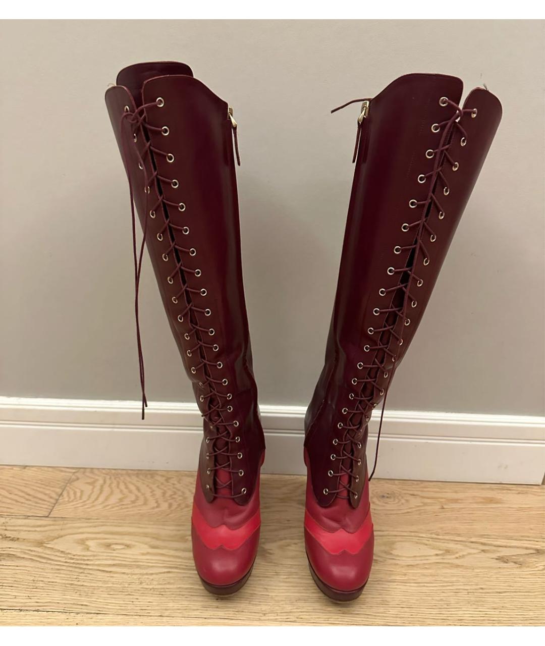 BALLY Бордовые кожаные сапоги, фото 2