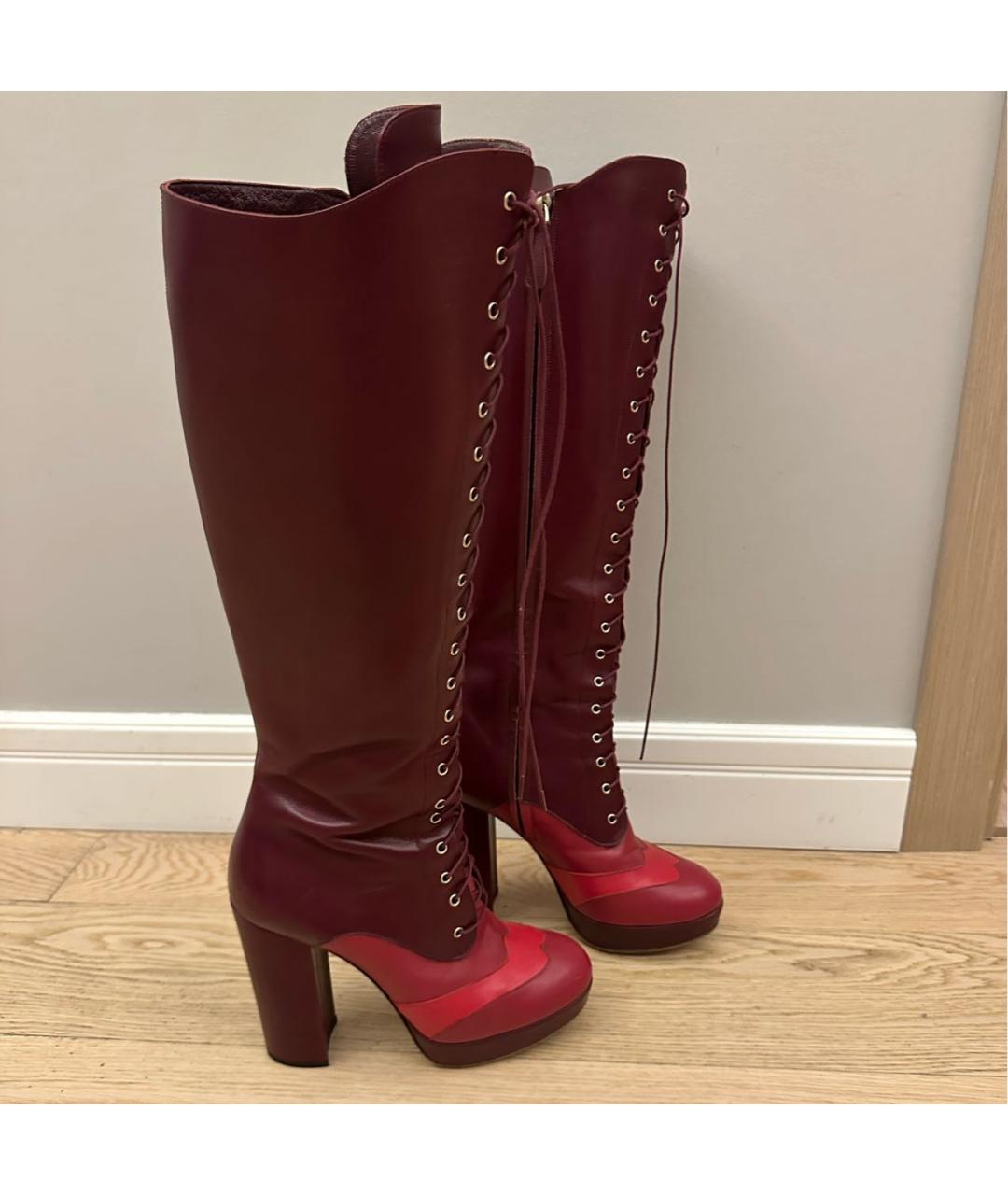 BALLY Бордовые кожаные сапоги, фото 9