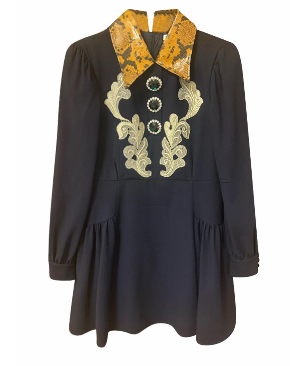 ALESSANDRA RICH Темно-синее шерстяное платье, фото 1