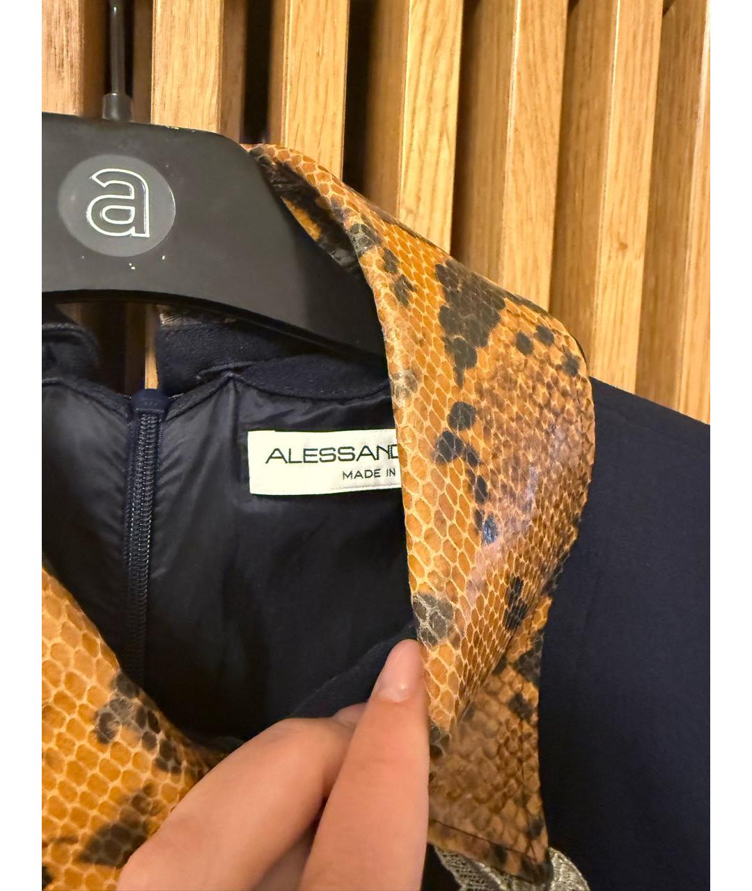 ALESSANDRA RICH Темно-синее шерстяное платье, фото 3