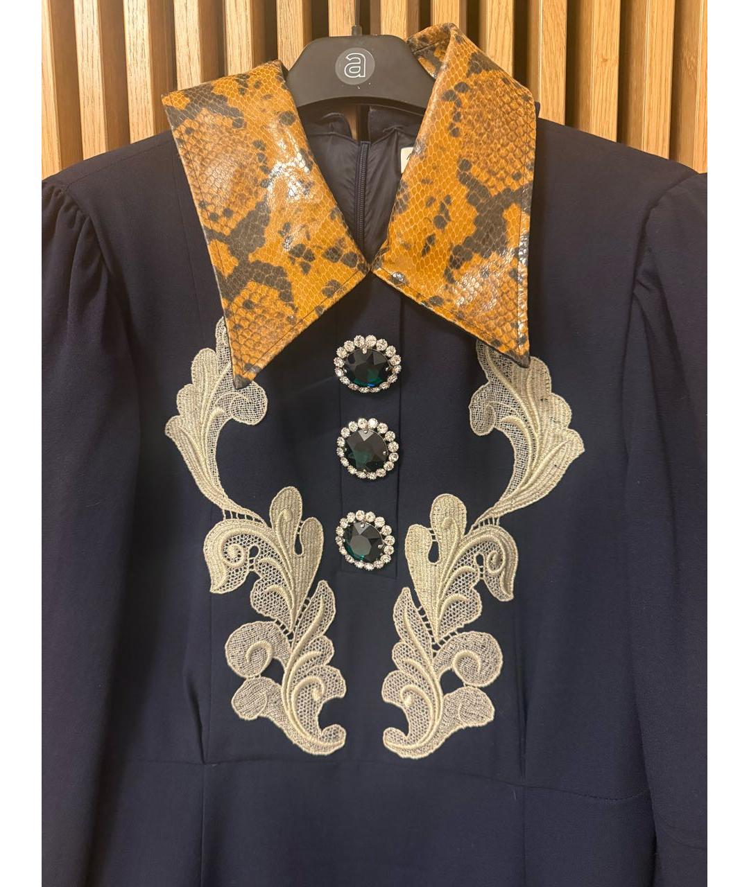 ALESSANDRA RICH Темно-синее шерстяное платье, фото 2